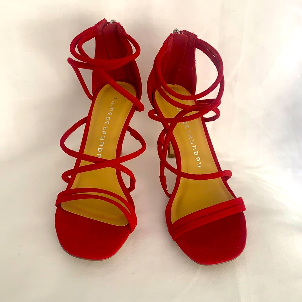 Chinese Laundry Red Strappy Heeled Sandals SZ 6M
